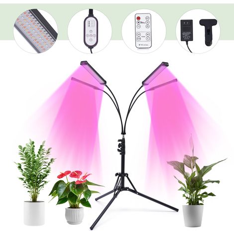 Lampes LED sur pied à trépied de 30W pour plantes, équipées de roulettes, avec 4 têtes réglables et minuterie, Luminaire (1/5)