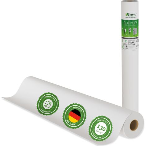Veluxis® Premium Glattvlies als Untertapete & für Malerarbeiten – überstreichbar, rissüberbrückend, formstabil – Vlies Tapete, Wandvlies in Premium-Qualität (Weiß, 25,00 m x 0,75 m - 130g/m²)