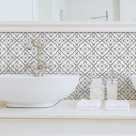 Sticker Mural Carrelage adhésif Cuisine Salle de Bain - 9 STICKERS CARREAUX DE CIMENT AZULEJOS VANDA - 9stickers10x10cm (1/5)