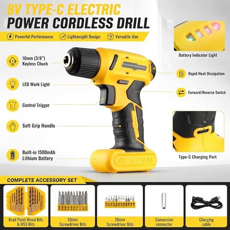 Cordless Drill Tool Case USB-C Charging Tool Box with Cordless Impact Drill, Portable Tool Box for Home DIY Repair (1/4)