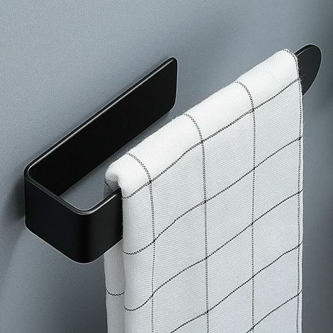 Porte-Serviettes Salle de Bain Anneau Porte Serviette Ouvert de Style Européen Mural Auto-AdhéSif sans PerçAge, SUS 304 Inoxydable Noir 20cm
