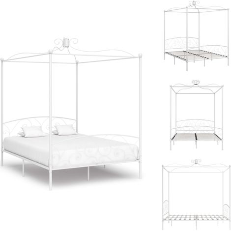 Betten & Bettgestelle - Living Himmelbett-Gestell Weiß Metall 160 x 200 cm (1/5)