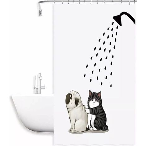 TRADE SHOP - Tenda Doccia Impermeabile 180x200 Cm Con 12 Anelli Vasca Bagno Cane Gatto 87093 -