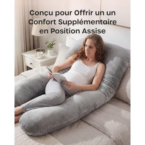 Coussin de Grossesse pour Dormir, Oreiller de Corps Complet en Forme de U, Soutien pour Le Dos, Les Hanches et Les Jambes des Femmes Enceintes, avec Une Housse en Velours Lavable (Gris) (1/2)