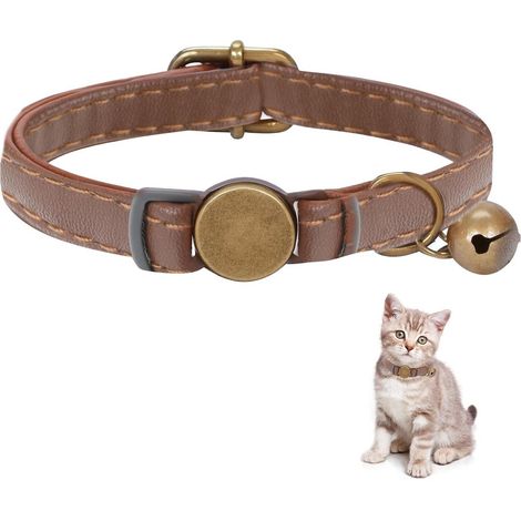 Collier pour chien - Collier pour chien - Cuir PU souple et taille réglable pour un ajustement confortable - 1 - Pour chats et petits chiens Marron (1/5)