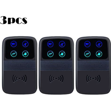 Répulsif à souris à ultrasons, piège à souris électronique intelligent, couverture à 360°, indicateur LED, répulsif à souris multifonction, adapté à la maison/garage/entrepôt, (noir) CREA