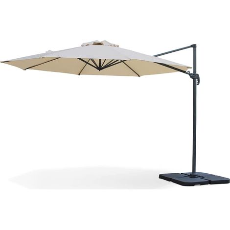 Ombrellone a da giardino a palo laterale in alluminio con telo tondo Ø350 cm in poliestere Premium Beige (1/5)