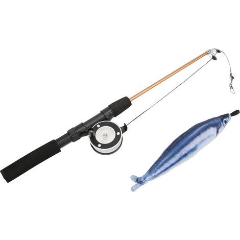 Haofy Jouet pour Chat, Conception de Poisson Réaliste, Matériau en Coton Durable, Conception de Bobine Manuelle, Canne à Pêche, Jouet à Mâcher pour Chat (balaou + Canne à pêche) (1/5)