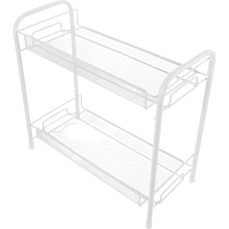 Organisateur de Comptoir Café Double Couche en Acier Inoxydable Blanc, Étagère à Épices la Cuisine et Salle de Bain, Support de Rangement Compact pour Plan de Travail, Porte-café (1/5)