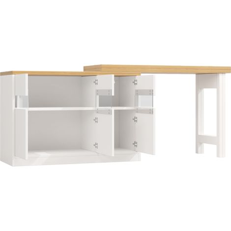 ELVMI Esstisch mit Stauraum, Glastüren, LED und Ausziehplatte, aus MDF, Weiß, 120-180 x 40 x 71.5 cm (1/5)