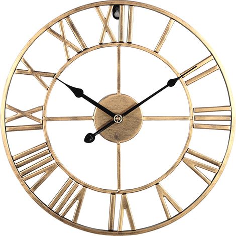 Horloge murale A94-50CM or noir métal fer forgé chiffres romains silencieux style européen décoration salon (1/4)