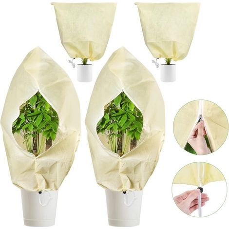Couvre plantes protection hiver 120x180cm 4 housses anti gel réutilisables pour arbres et végétaux extérieurs-blanc cassé (1/5)