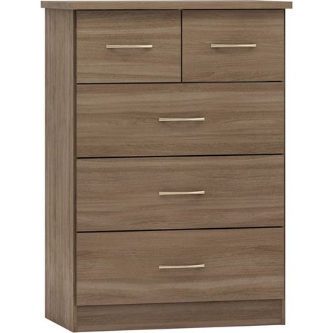 Nevada 3+2 Drawer Chest - L46 x W81 x H115.5 cm - Rustic Oak Effect