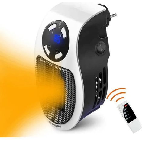 Radiateur Soufflant 500W, Chauffage Enfichable avec télécommande, Portable Radiateur pour Maison Bureau Chambre Salle Bain A221 (1/4)
