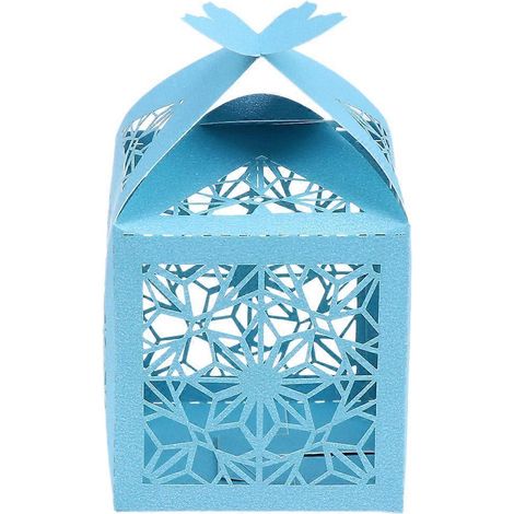 50 boîtes à dragées en papier ajouré pour cadeaux et bonbons (bleues)-Blue (1/2)