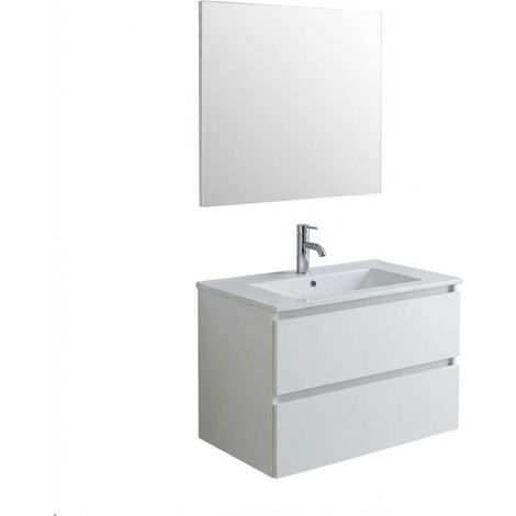Mobile Bagno Sospeso Bianco 80cm con Lavabo e Specchio (1/4)