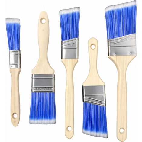 Pinceaux de Peinture Biseautés 5 Pièces en Bois Bleu (1/5)