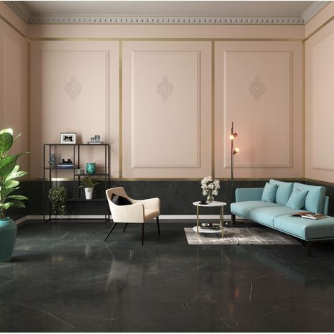 Carrelage sol/mur effet marbre noir MIDNIGHT Full lappato l.120 x L.60 cm CERALUX