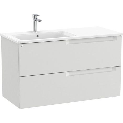 Pack mueble base de 2 cajones + lavabo ALEYDA - ROCA Color: Gris piedra - Medidas: 1005x460x565 mm - Posición del lavabo: Izquierda (1/2)