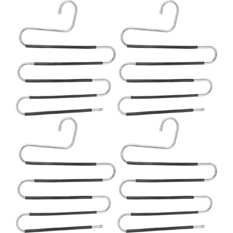 Lot de 4 cintres en forme de S, gain de place, 5 niveaux, en acier inoxydable, pour le rangement des pantalons