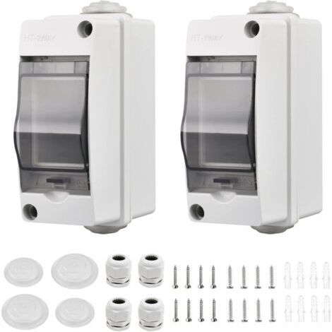 2 Pièces Coffret Electrique Etanche Petit, Coffret Electrique Etanche Exterieur IP65 2 Modules, Avec 2 Connecteurs, pour une Utilisation à l'extérieur, dans les Jardins, Sites Industriels