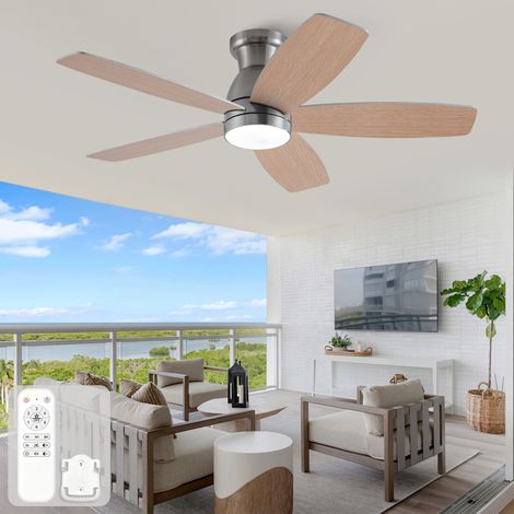 42-Zoll Deckenventilator mit Licht, 5 zweiseitige Sperrholzflügel, silber/schwarz, Fernbedienung (1/5)