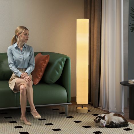 Lampadaire de salon avec douille E27 40W max., abat-jour en lin et structure en métal Ø15 x 120 cm, beige (1/5)