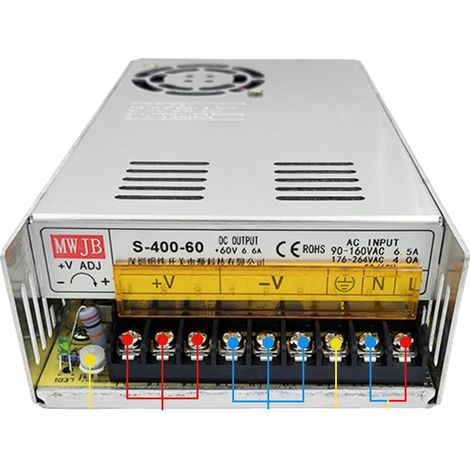 Fuente de alimentación, salida ajustable, alta eficiencia, 400W 60V (1/2)