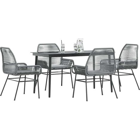 Ensemble à manger jardin coussins 5 pcs-Salon de jardin gris poly rotin verre 284920 (1/5)