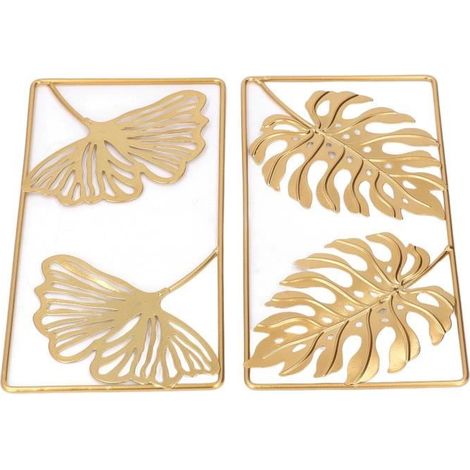 Décoration murale - GOTOTOP - Feuille de ginkgo - Peinture dorée - Lot de 2 - Intérieur (1/4)