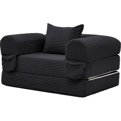 Canapé-lit 1 place convertible en tissu côtelé noir, fauteuil gain de place 2-en-1 avec coussin, pour studio, chambre d'amis et salon CHICFURN (1/5)