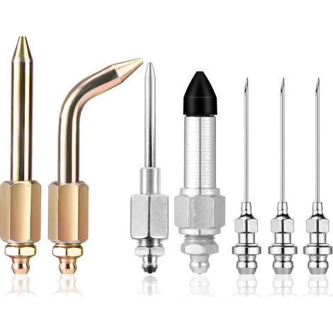 7pcs Kit d'Accessoires pour Pistolet à Graisse, Comprenant 3 Buses de Graisse, 1 Distributeur d'Aiguille, Raccord en Caoutchouc, Mamelon Coudé et Droit pour Petit Espace Étroit Trou Profond (1/5)