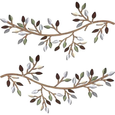 Metallwanddekoration: Set aus 2 Eisenskulpturen in Form von Olivenzweigen – Rustikale Hängedekoration für Wohnzimmer und Küche (1/5)
