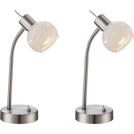 2er Set LED Tischleuchten ELLIOTT flexibel Glasschirm satiniert, Höhe 34cm (1/4)