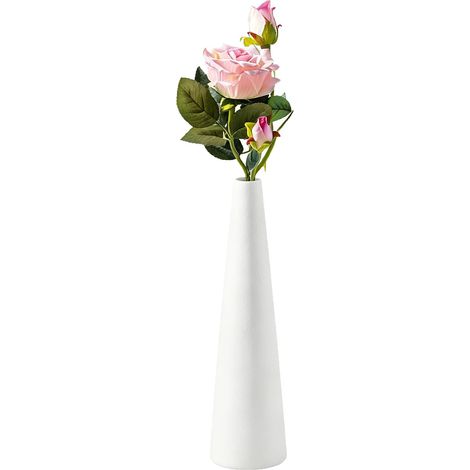 Vase à Fleurs Conique en céramique Blanc de 22 cm de Haut, Vase Fin à Tige Unique pour la Maison, Le Bureau, Le Mariage, Le Centre de Table, Le Salon, la décoration Florale Moderne et décorative (1/5)