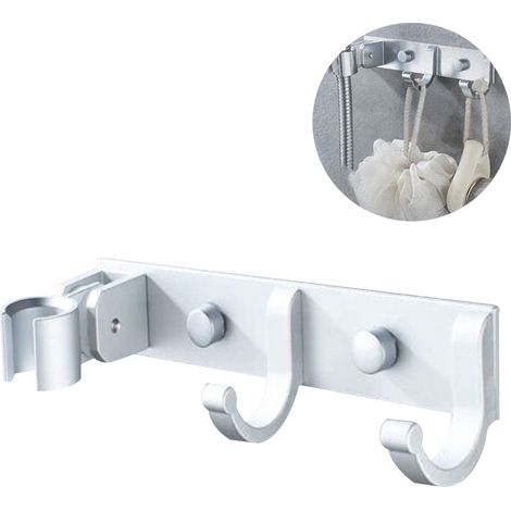 1 Support mural universel, aluminium, réglable 90°, avec 2 crochets, pour pommeau de douche G1/2, salle de bain (1/5)
