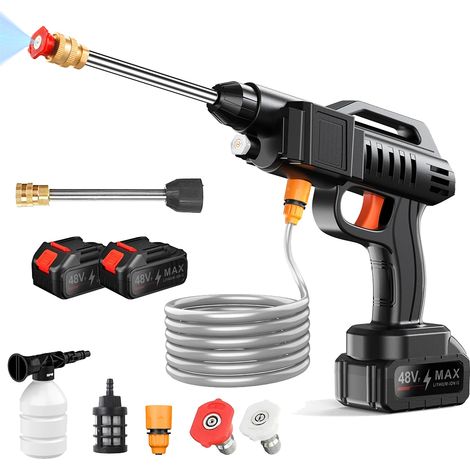 Nettoyeur haute pression électrique sans fil 50Bar – Moteur 1500W – Auto-aspiration pour nettoyage en extérieur – Buse réglable et canon à mousse
