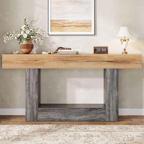 Tavolo consolle in truciolare effetto legno bicolore naturale, 160 cm con ripiano inferiore