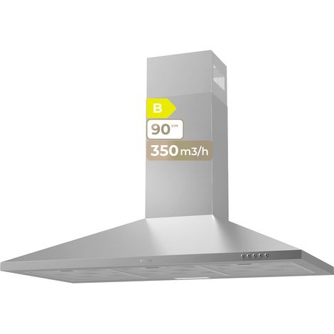 EVVO Campana Extractora CE25 Pyramid, Ancho 90 cm, Inox, 350 m³/h, 3 Velocidades, Luz LED, Filtro Carbón Activo, Acabado Inox, Eficiencia Energetica B (1/4)