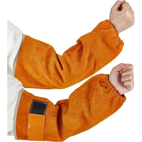 1 Paire de Manchons de Soudage en Cuir Véritable Marron Bras Jardinage Résistants Chaleur Flammes Coutures Kevlar Doublure Coton (1/5)
