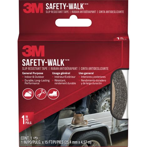 Ruban antidérapant 3M™ Safety-Walk™, Multi-usages, Intérieur et Extérieur, Noir, 25,4 mm x 4,57 m, 1 rouleau/paquet (1/4)