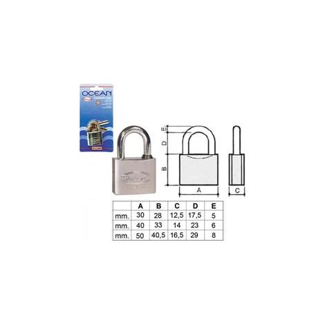 LUCCHETTO OTTONE ARCO NORMALE OCEAN 2700M IN BLISTER- - mm.50 (2750MB) - 1 pezzi POTENT