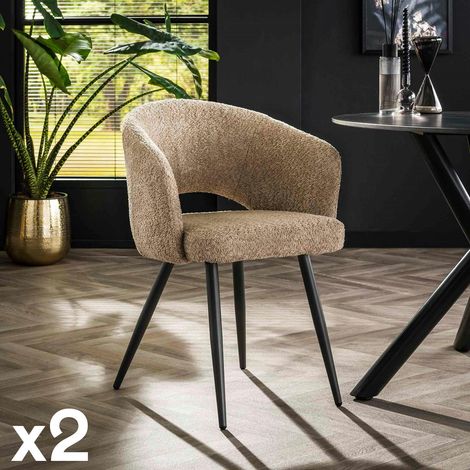 Fauteuil de table beige en bouclette style design (lot de 2) GALWAY (1/5)