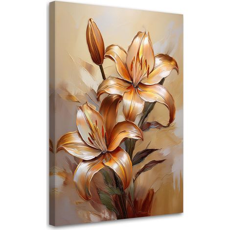 Tableau déco Fleur de lys peinte orange botanique 60x90 (1/5)