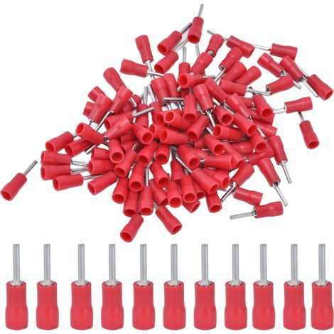 100 cosses isolées à sertir pour tubes ronds, connecteurs à sertir pour fils AWG 22-16 (1/5)