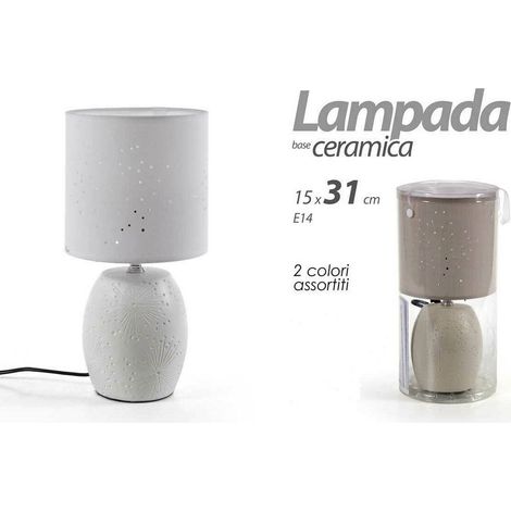 Kaela - Lampada Lumetto Abat-jour 15x31cm Da Tavolo E14 Base In Ceramica 2 Colori 806032 - (1/2)