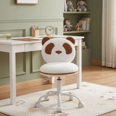 Wahson Height Adjustable Kids Swivel Desk Chair, Panda Design with Soft Faux Fur for Study and Home Use, Brown (1/5)