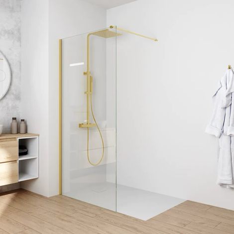 Douche à l italienne 70 cm verre 8 mm anti calcaire h200 profilé doré brossé Keros (1/4)