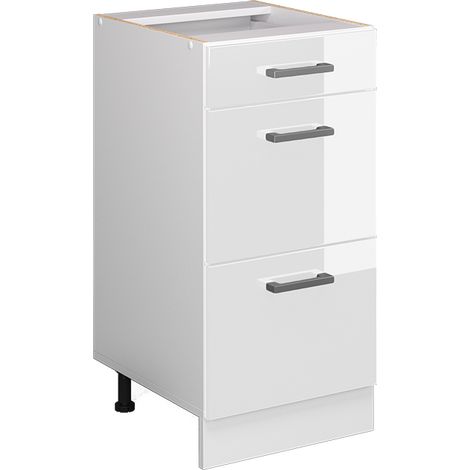 Base universale R-Line, Bianco lucido, 40 cm con cassetti, Vicco