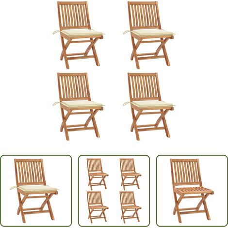 Klappbare Gartenstühle - Klappbare Gartenstühle mit Kissen 4 Stk. Massivholz Teak (1/5)